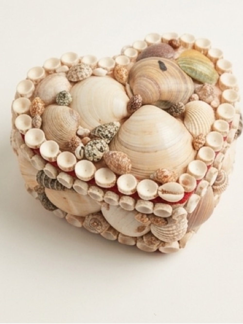 Vintage Heart-Shaped Seashell Jewelry Box - Red Velvet Lined